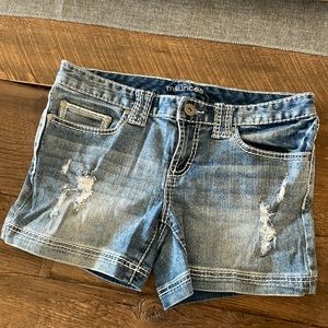Distressed jean shorts